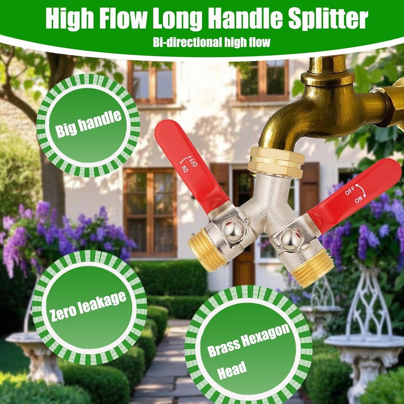 EJW Brass Hose Splitter, High Flow Splitters, Garden Hose Splitter, 2 Way Water Splitter, Faucet Splitter, Heavy Duty Splitter, Valve 3/4 Inch GHT Thread - Image 4